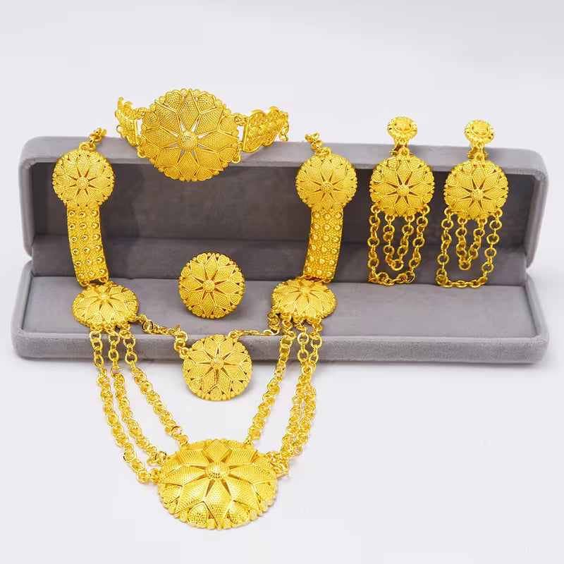 uxury Necklace Earrings Ring Bracelet Set for Women - Perfect for Weddings, Parties, and Special Occasions